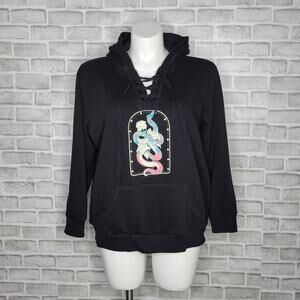 Torrid Lace Up Black Hoodie Cozy Fleece Snake Rose, size 2